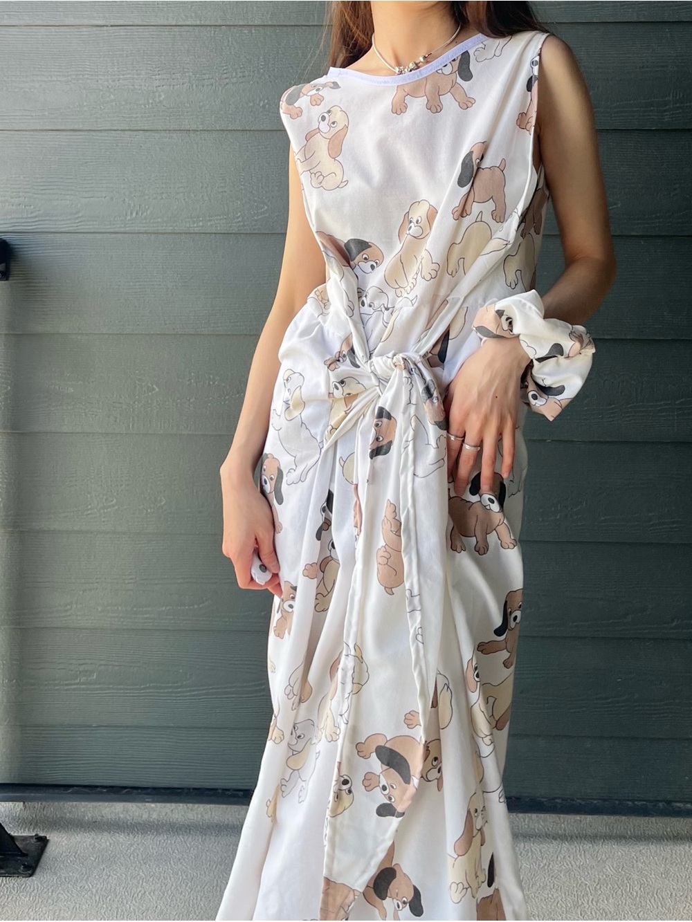 Handmade Dress | Vintage 1980s Puppy Print Dress | Side Tie | SKU 07085
